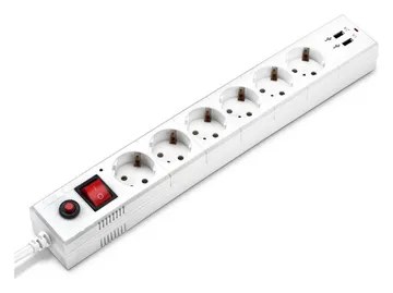 Удлинитель с сетевым фильтром 6х1.8м с заземл. 10А IP20 BU-SP1.8_USB_2A-W 2.2кВт CCA бел. BURO 992309