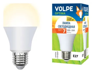 Лампа светодиодная LED-A60-7W/WW 7Вт грушевидная 3000К тепл. бел. E27 600лм 200-250В Volpe UL-00001064
