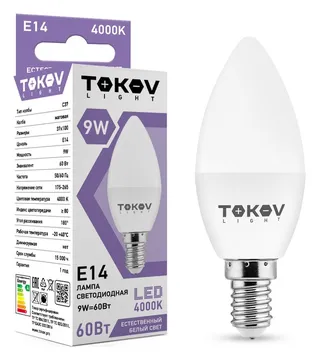 Лампа светодиодная 9Вт С37 4000К Е14 176-264В (TKL) TOKOV ELECTRIC TKL-C37-E14-9-4K