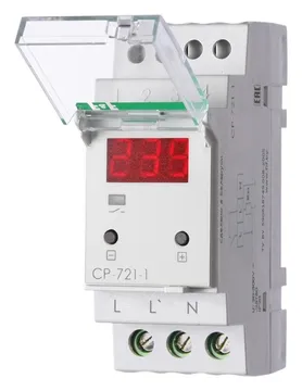Реле напряжения CP-721-1 (CP-721-63A) (однофазное; цифровая индикация; напряжение питания 50-450В контакт 1NO 63А встроен. таймер регистрация аварий в памяти индикация текущего напряжения) (аналог УЗМ) F&F EA04.009.013